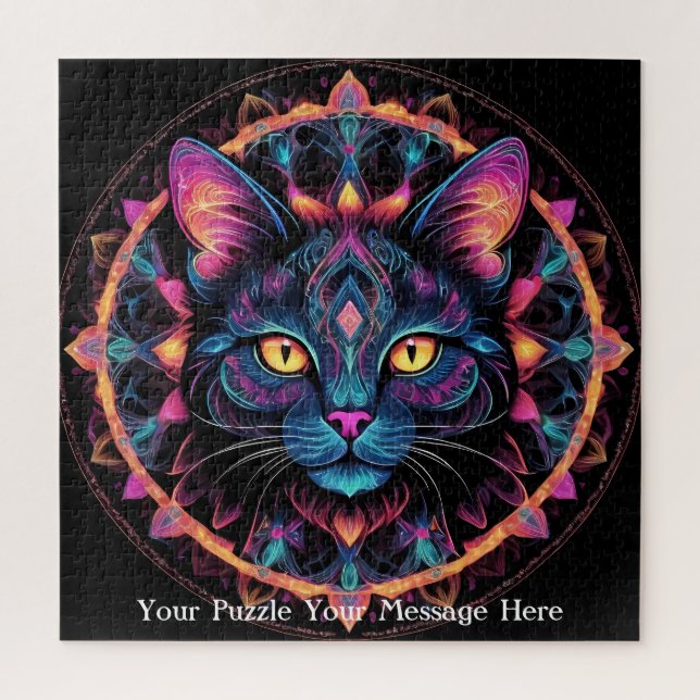 Puzzle Neon Mandala Cat (Vertical)