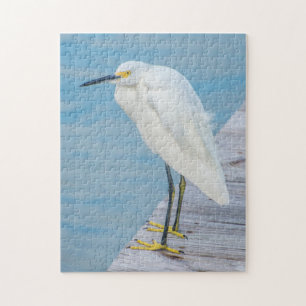 Puzzle New Smyrna Beach, Aigrette neigeuse sur quai