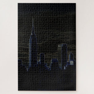Puzzle New York City Manhattan Skyscrappers nuit noire