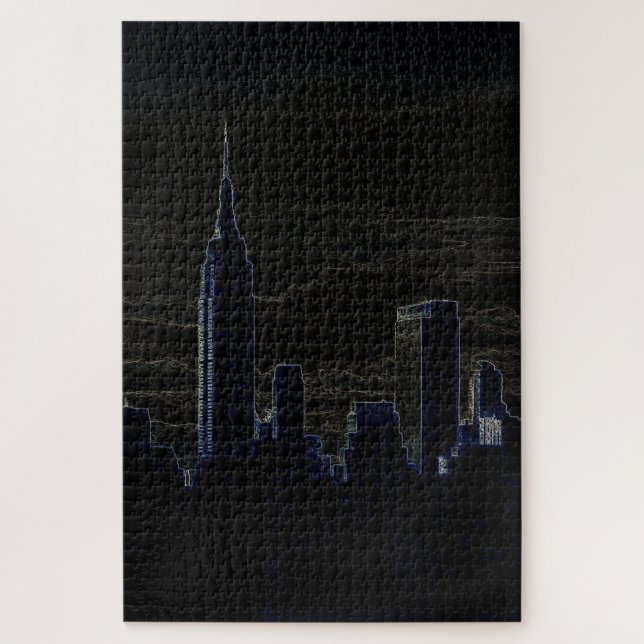 Puzzle New York City Manhattan Skyscrappers nuit noire (Vertical)