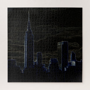 Puzzle New York City Manhattan Skyscrappers nuit noire