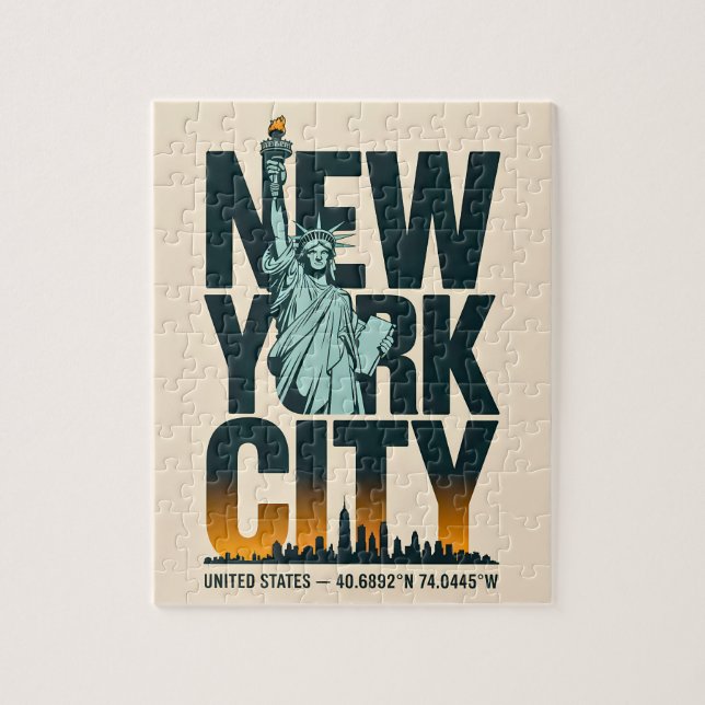 Puzzle New York City Typographie Statue de Liberty Skylin (Vertical)