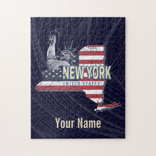 Puzzle New York State États-Unis Retro Carte Vintage USA