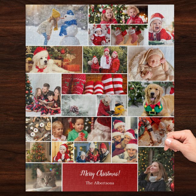 Puzzle Noël 22 Photo Collage avec nom de famille Rouge (Créateur téléchargé)