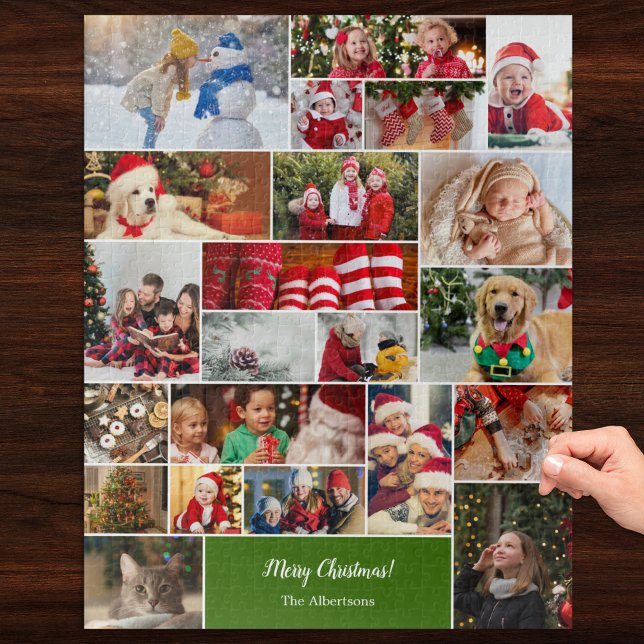 Puzzle Noël 22 Photo Collage avec Nom de famille Vert (Créateur téléchargé)