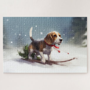 Puzzle Noël Beagle neige hiver
