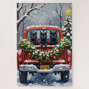 Puzzle Noël Camion Rouge Chat Noir Fêtes