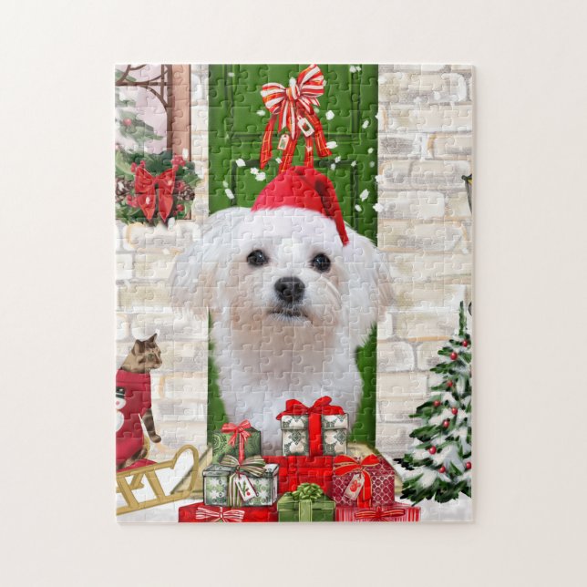 Puzzle Noël de chien maltais (Vertical)