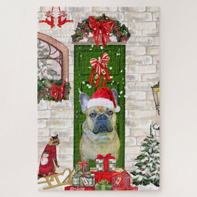 Puzzle Noël des Bulldog français (Vertical)