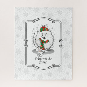 Puzzle Noël d'hiver Poméranie (blanc) Chien mignonne neig