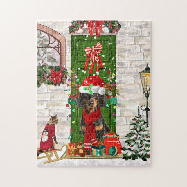 Puzzle Noël du chien Dachshund (Vertical)