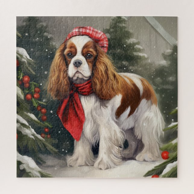 Puzzle Noël du chien espagnol Cavalier King Charles (Vertical)