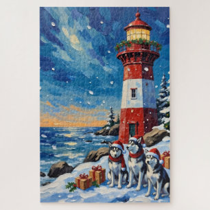 Puzzle Noël du Husky Sibérien au Phare