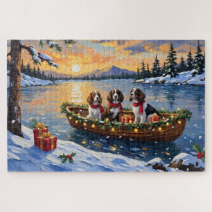 Puzzle Noël en bateau avec un Brittany Spaniel