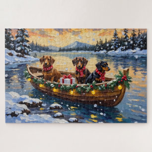 Puzzle Noël en bateau pour teckel