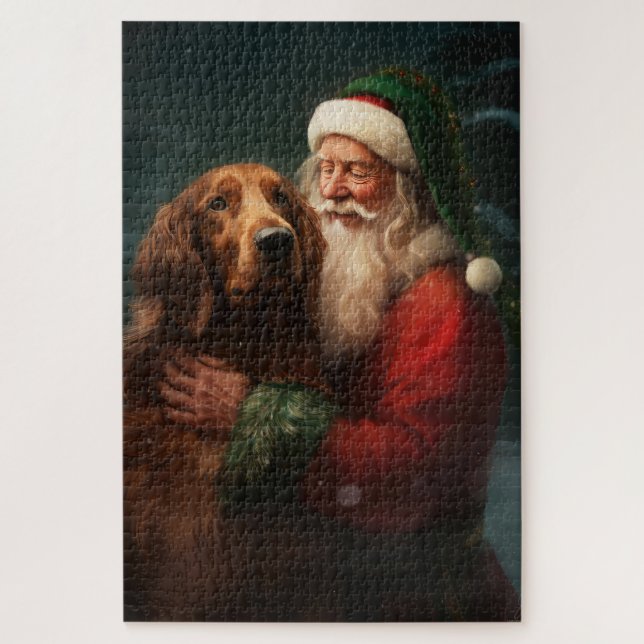 Puzzle Noël festif du Père Noël de l'Irish Red Setter (Vertical)