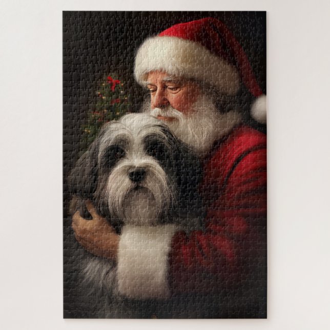 Puzzle Noël festif du Père Noël du Terrier tibétain (Vertical)