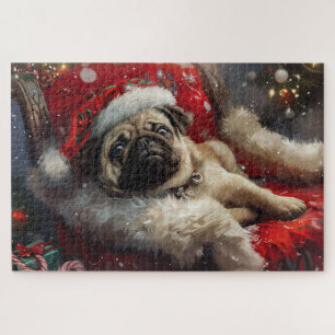 Puzzle Noël Fête de chien Carlin