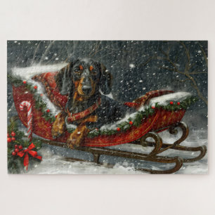 Puzzle Noël Fête de chien Dachshund