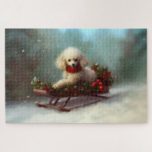 Puzzle Noël hiver neige caniche