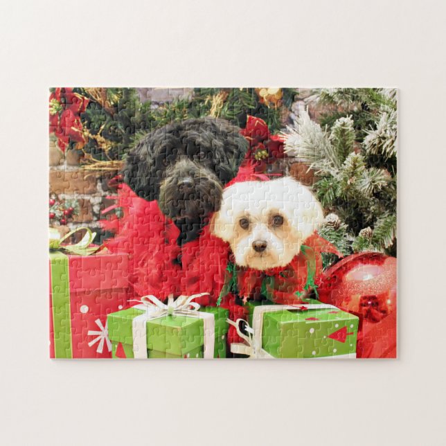 Puzzle Noël - maltais - Annie et YorkiePoo - Hannah (Horizontal)