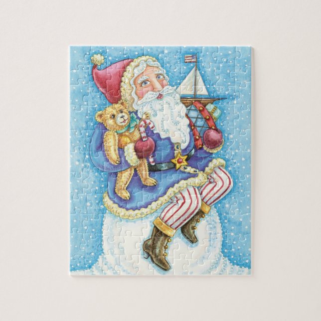 Puzzle Noël mignon, le Père Noël sur Snowball avec jouets (Vertical)