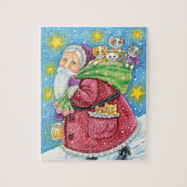 Puzzle Noël mignon, Père Noël avec chatons et chats ! (Vertical)