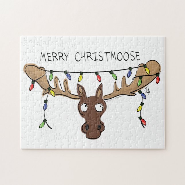 Puzzle Noël Moose mignonne drôle animal de vacances (Horizontal)