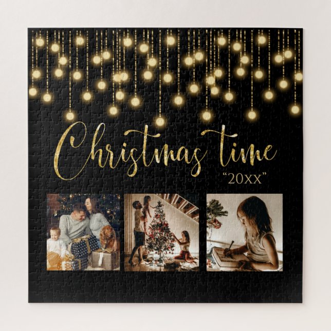 Puzzle Noël Noël Noël Noël 3 Photo Collage Lumières rusti (Vertical)