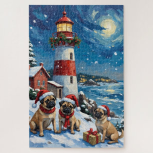 Puzzle Noël Pug Phare Vacances