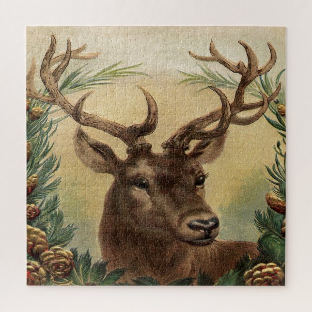 Puzzle Noël rustique de cerfs communs de mâle de nature (Vertical)