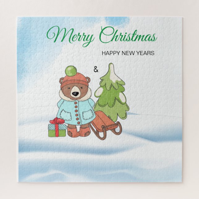 Puzzle Noël Teddy Bear Couple avec cadeau (Vertical)