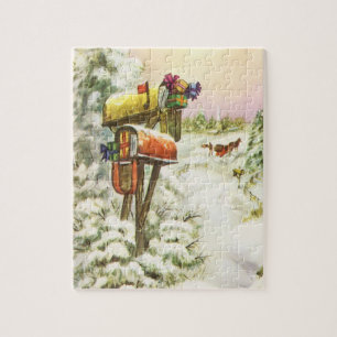 Puzzle Noël Vintage, boîtes aux lettres dans le paysage h