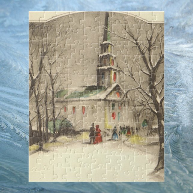Puzzle Noël vintage, Eglise dans le paysage hivernal (Créateur téléchargé)