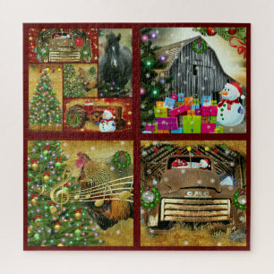 Puzzle Noël Vintage GMC Horses Rustique Grange Frosty