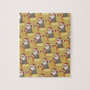 Puzzle Noël vintage, le Père Noël en diable en boîte