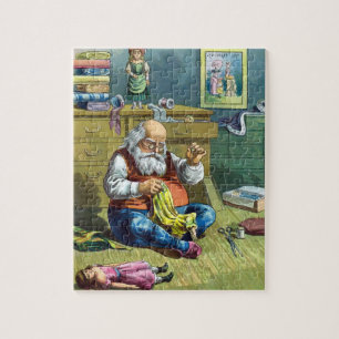 Puzzle Noël vintage, le Père Noël fabriquant des poupées