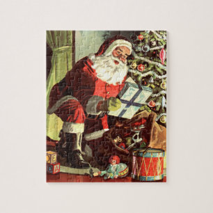 Puzzle Noël vintage, Père Noël rétro avec des cadeaux