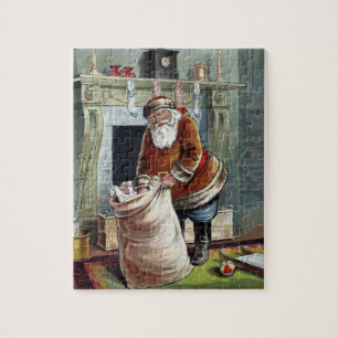 Puzzle Noël vintage, Saint Nicolas au coin du feu