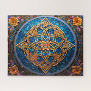 Puzzle Noeud celtique bleu or