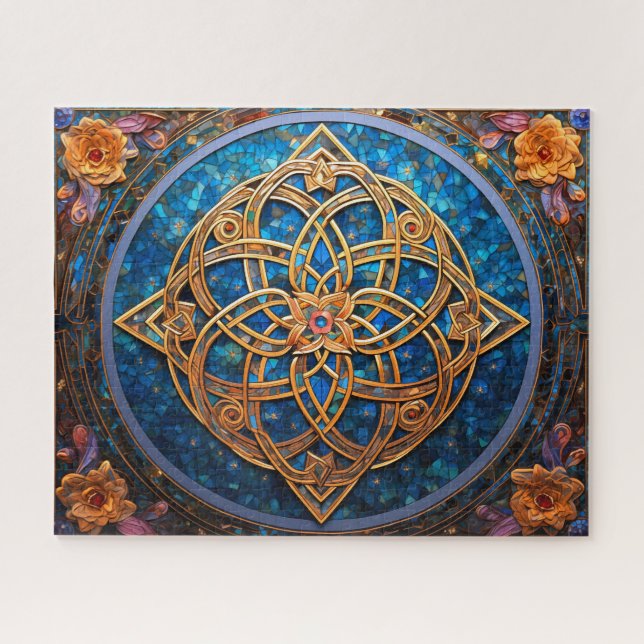 Puzzle Noeud celtique bleu or (Horizontal)