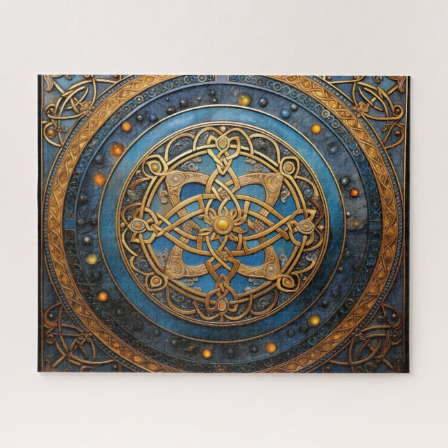 Puzzle Noeud celtique bleu or (Horizontal)