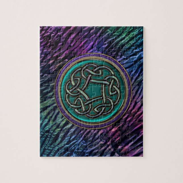Puzzle Noeud de Celtic en métal de vert de jade (Vertical)
