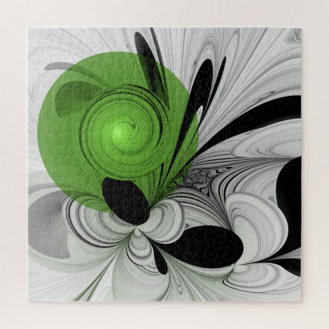 Puzzle Noir Abstrait et blanc avec art fractal vert (Vertical)