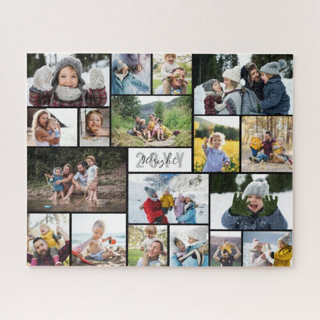 Puzzle Noir Blanc Gris Année Nom de famille 18 Photo Coll (Horizontal)
