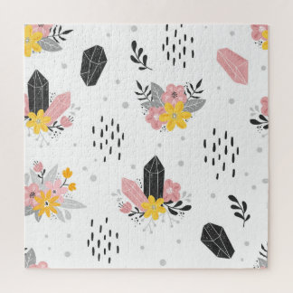 Puzzle Noir, cristaux roses, sans couture florale.
