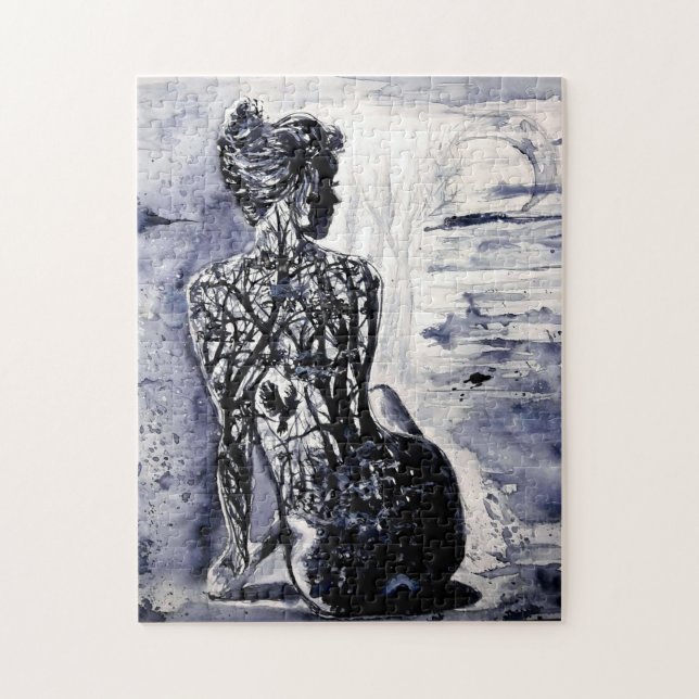 Puzzle noir et blanc Peinture de la femme nature (Vertical)