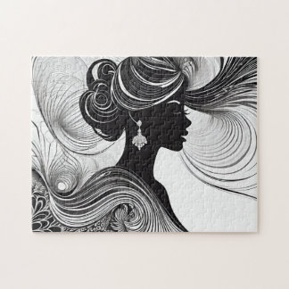 Puzzle Noir et blanc : Silhouette de femme africaine éton