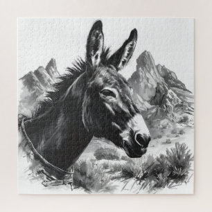 Puzzle noir et blanc Vintage de Western Donkey