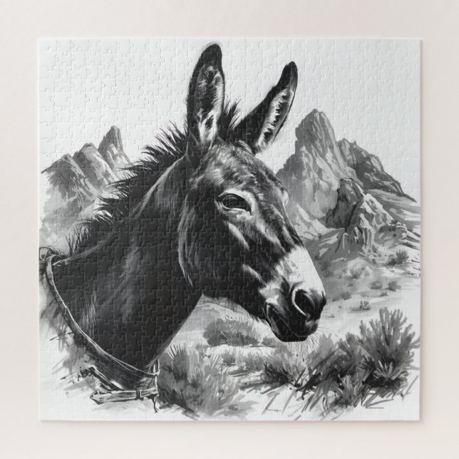 Puzzle noir et blanc Vintage de Western Donkey (Vertical)